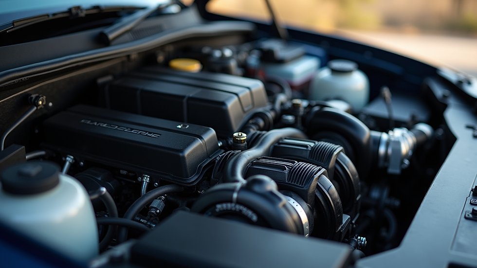 Close-up view of a car engine with performance parts installed