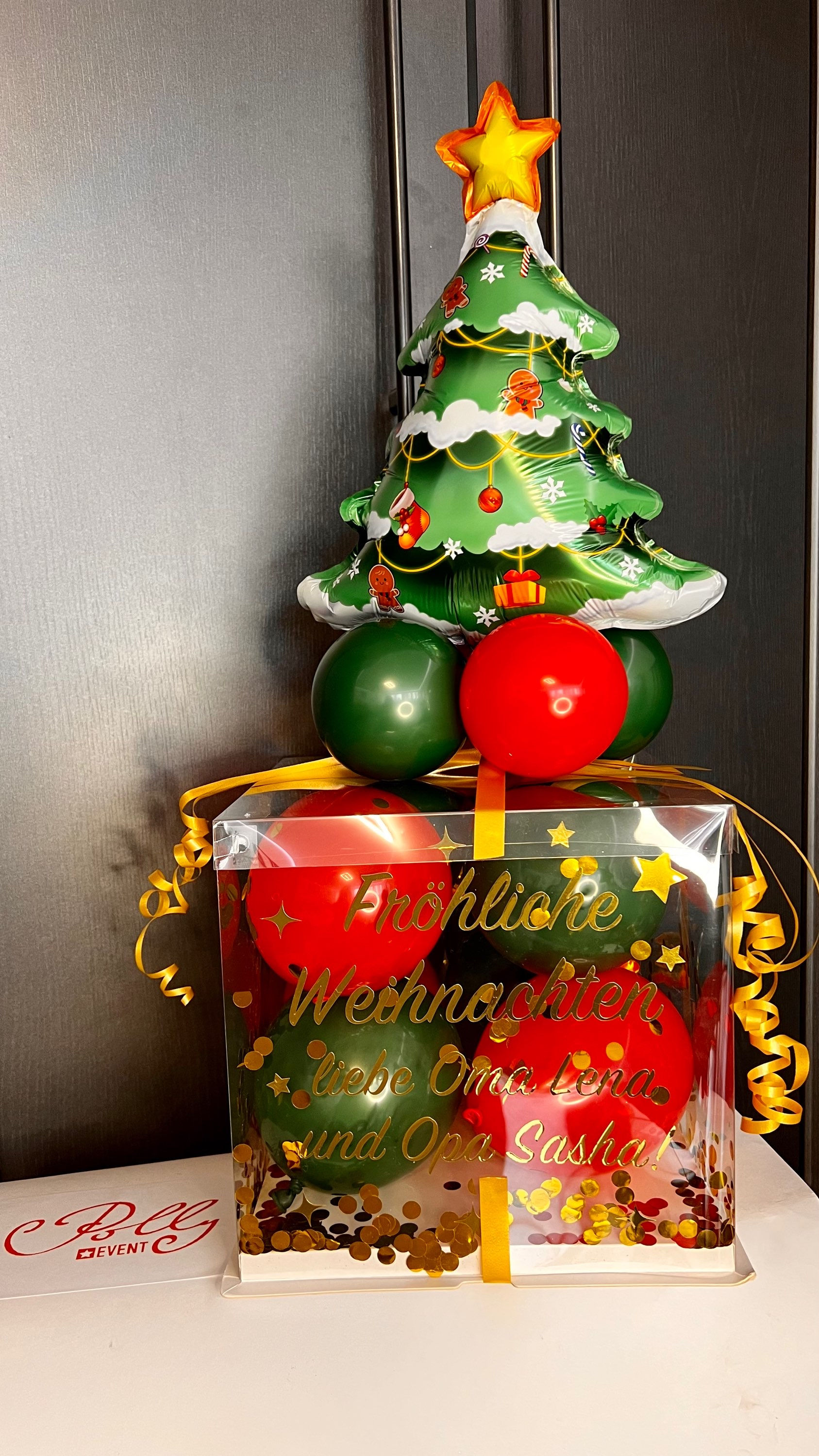 Weihnachtsbox, mit Luftballons| mit individuelle Beschriftung| mit Konfetti