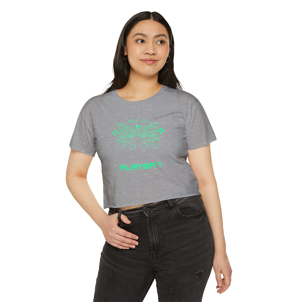 Thumbnail: Player 1 Neon Controller Crop Top — Women's Gaming Festival Tee