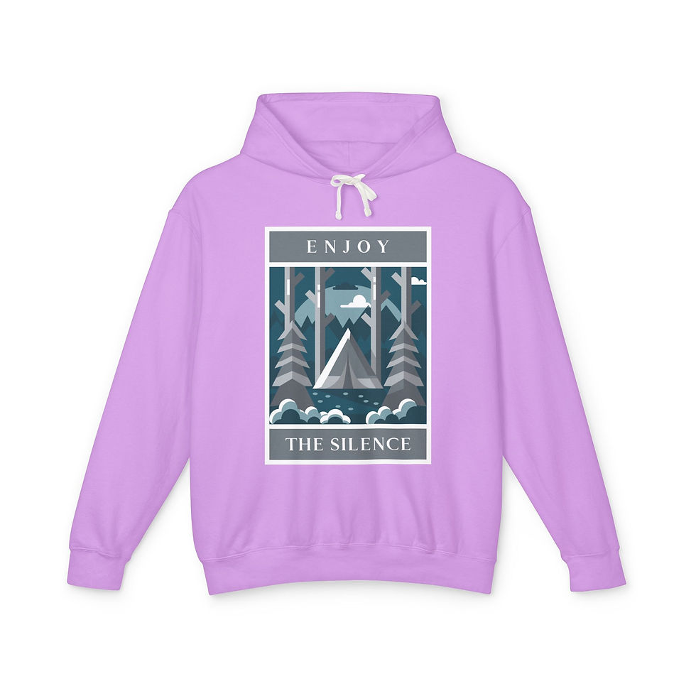 Thumbnail: Enjoy the Silence Camping Hoodie — Minimalist Forest Tent Graphic