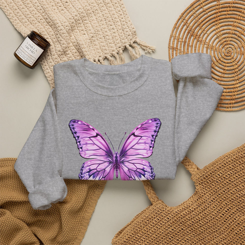 Thumbnail: Butterfly Crewneck Sweatshirt — Purple Butterfly "Sweetest & Strongest" Graphic