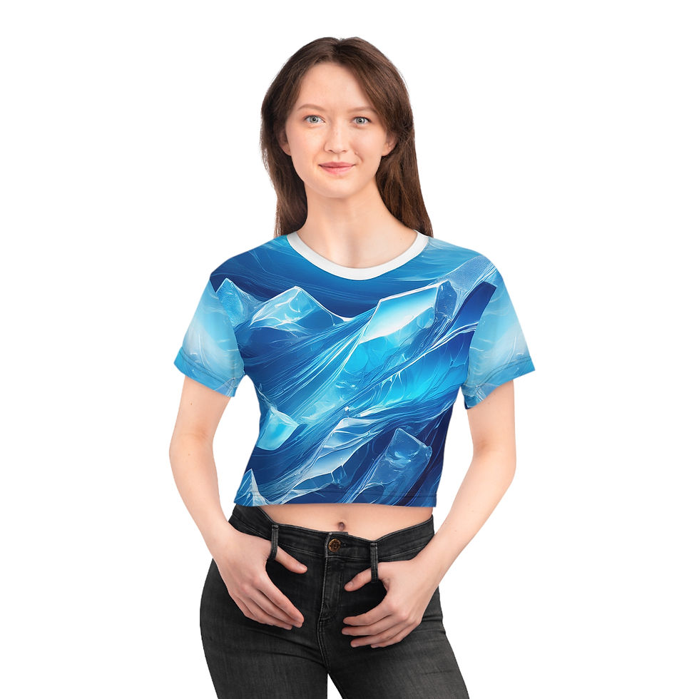 Thumbnail: Ice Wave Crop Tee — Blue Abstract Ocean Print