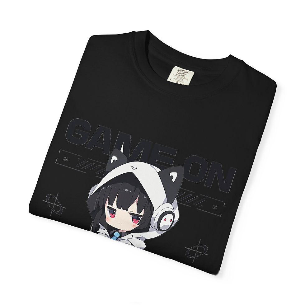 Thumbnail: Cute Anime Girl Cotton T-Shirt – Unisex 'Game On' Design for Gamers & Anime Fans