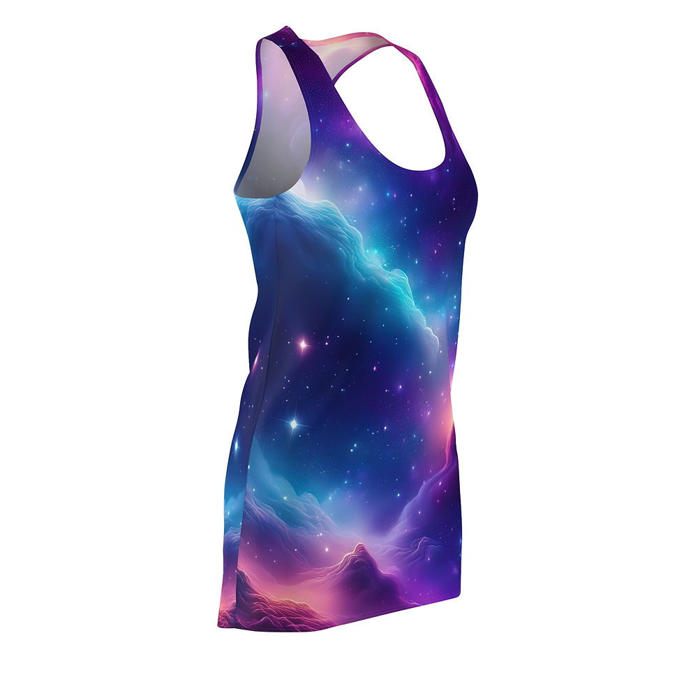 Thumbnail: Galaxy Nebula Racerback Dress — Women's Cosmic All-Over Print