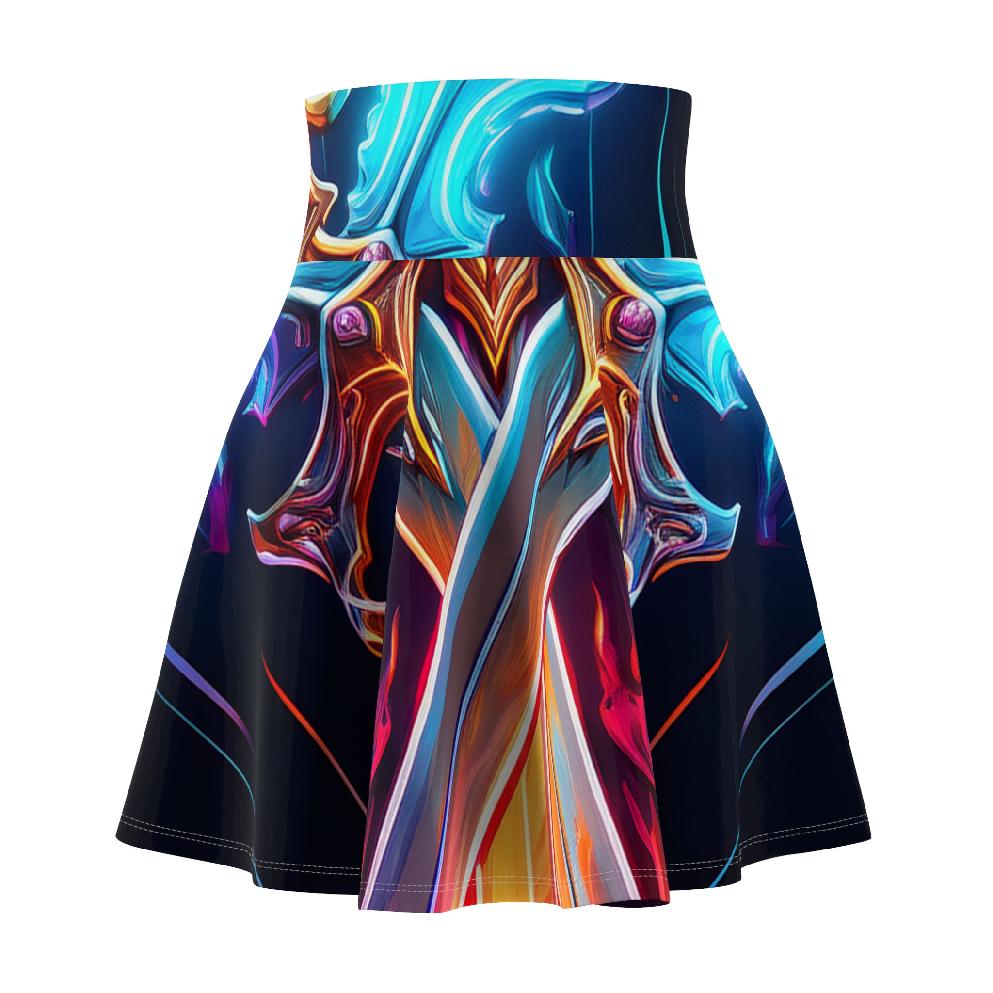 Psychedelic Neon Sword Skater Skirt — Vibrant Fantasy Graphic AOP