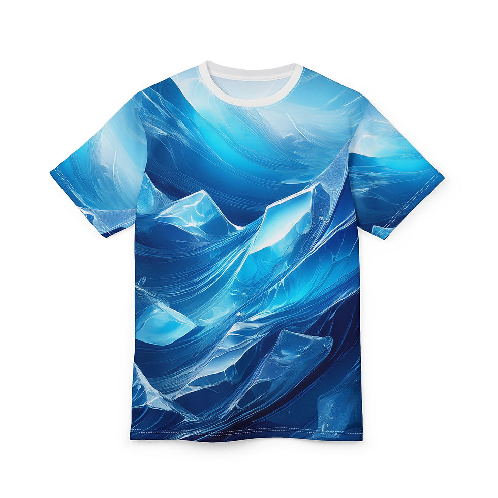 Thumbnail: Ice Wave All-Over Print Tee — Blue Abstract Glacier Design