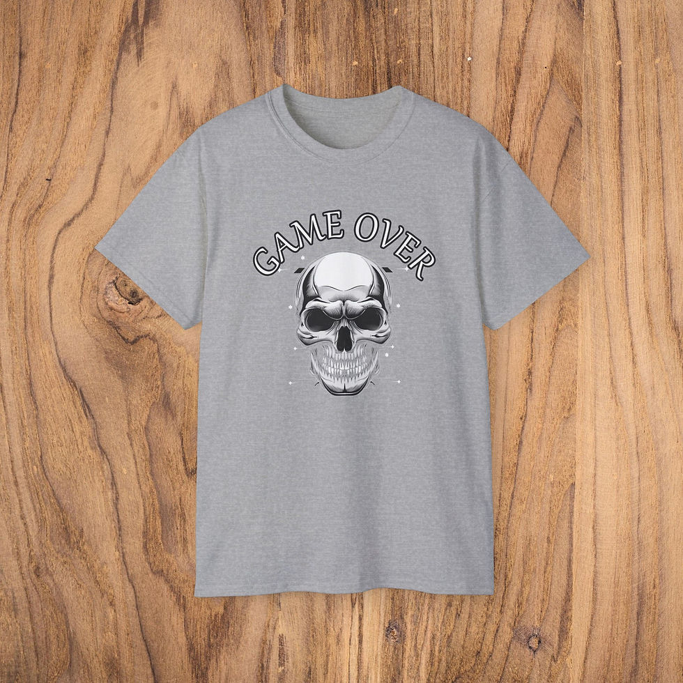 Thumbnail: Game Over Skull Unisex Cotton T-Shirt – Gamer Graphic Tee & Edgy Streetwear