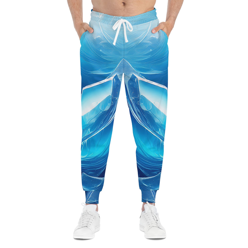 Thumbnail: Ocean Wave Athletic Joggers – Blue Ice All-Over Print