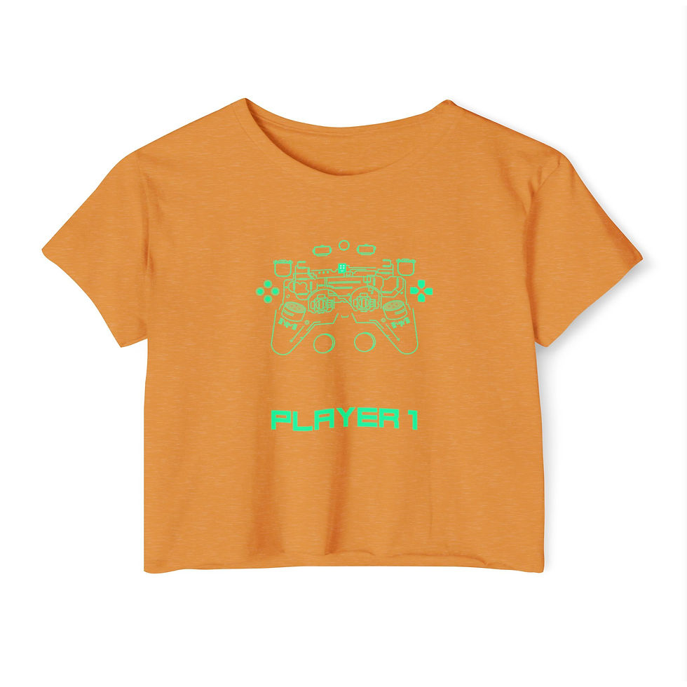 Thumbnail: Player 1 Neon Controller Crop Top — Women's Gaming Festival Tee