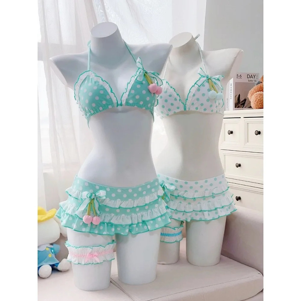 Thumbnail: Japanese Style Kawaii Girls Swimsuit Sweet Printed Halter Bikini Swimsuit Women