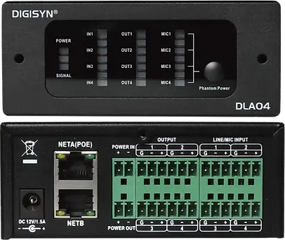 DLA04 4x4 NETWORK STAGEBOX DLA04 network audio adapter is a powerful and high-performance device that offers top-notch audio