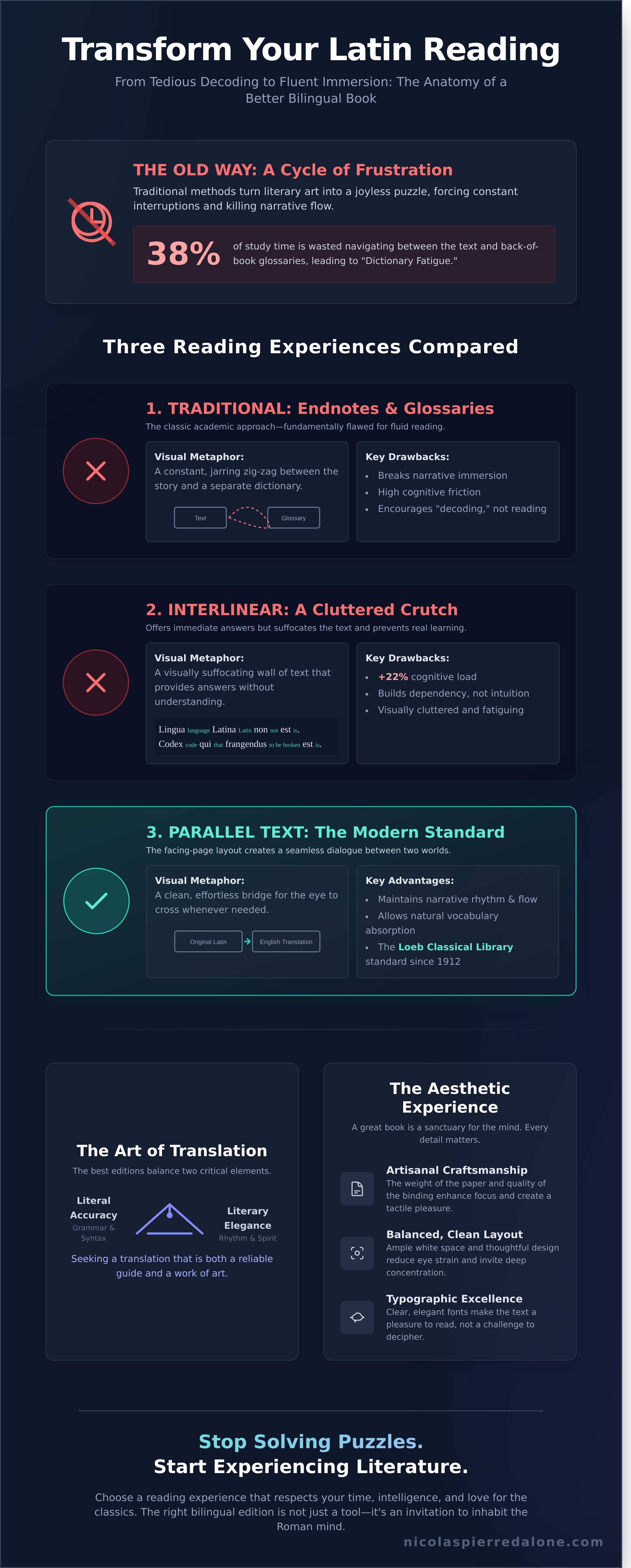 Bilingual latin books with english translation infographic - visual guide