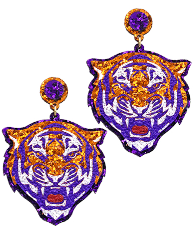 Glitter Tiger Head Earrings