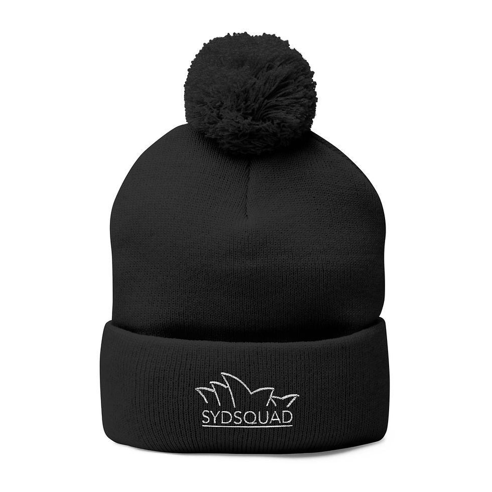 Thumbnail: SydSquad - Pom-Pom Knit Beanie (Embroidered WHITE Logo)