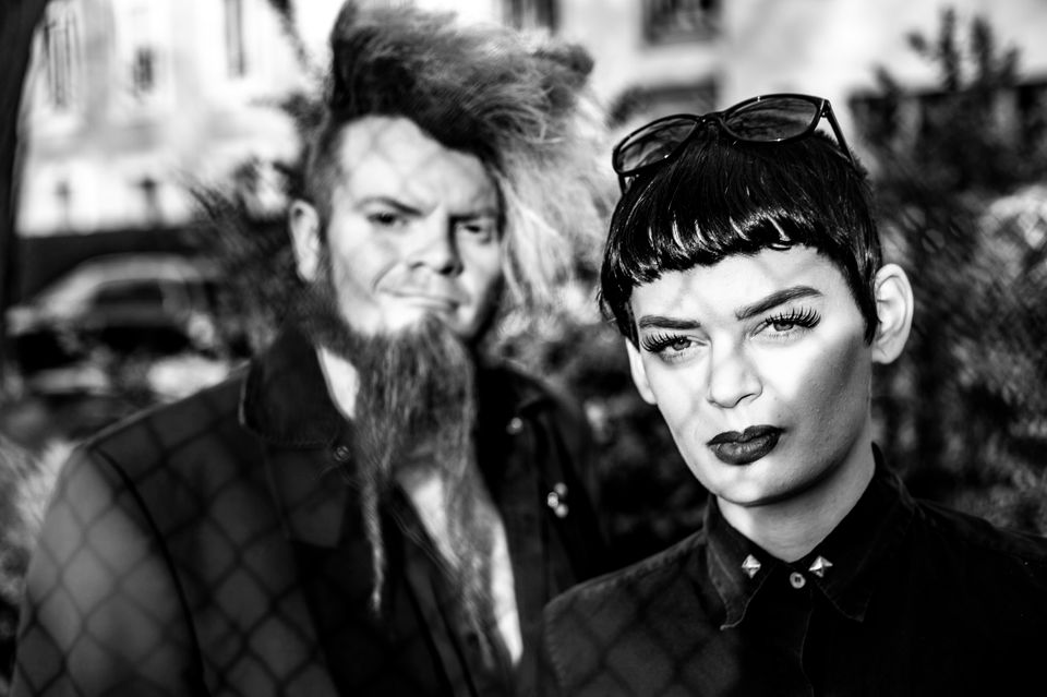 black and white photography by Omid taslimi, Two people portrait, high contrast
