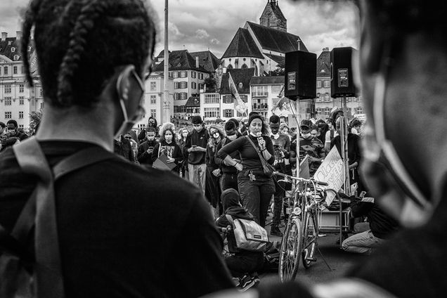black and white photography by Omid Taslimi, black lives matter, protest, basel,