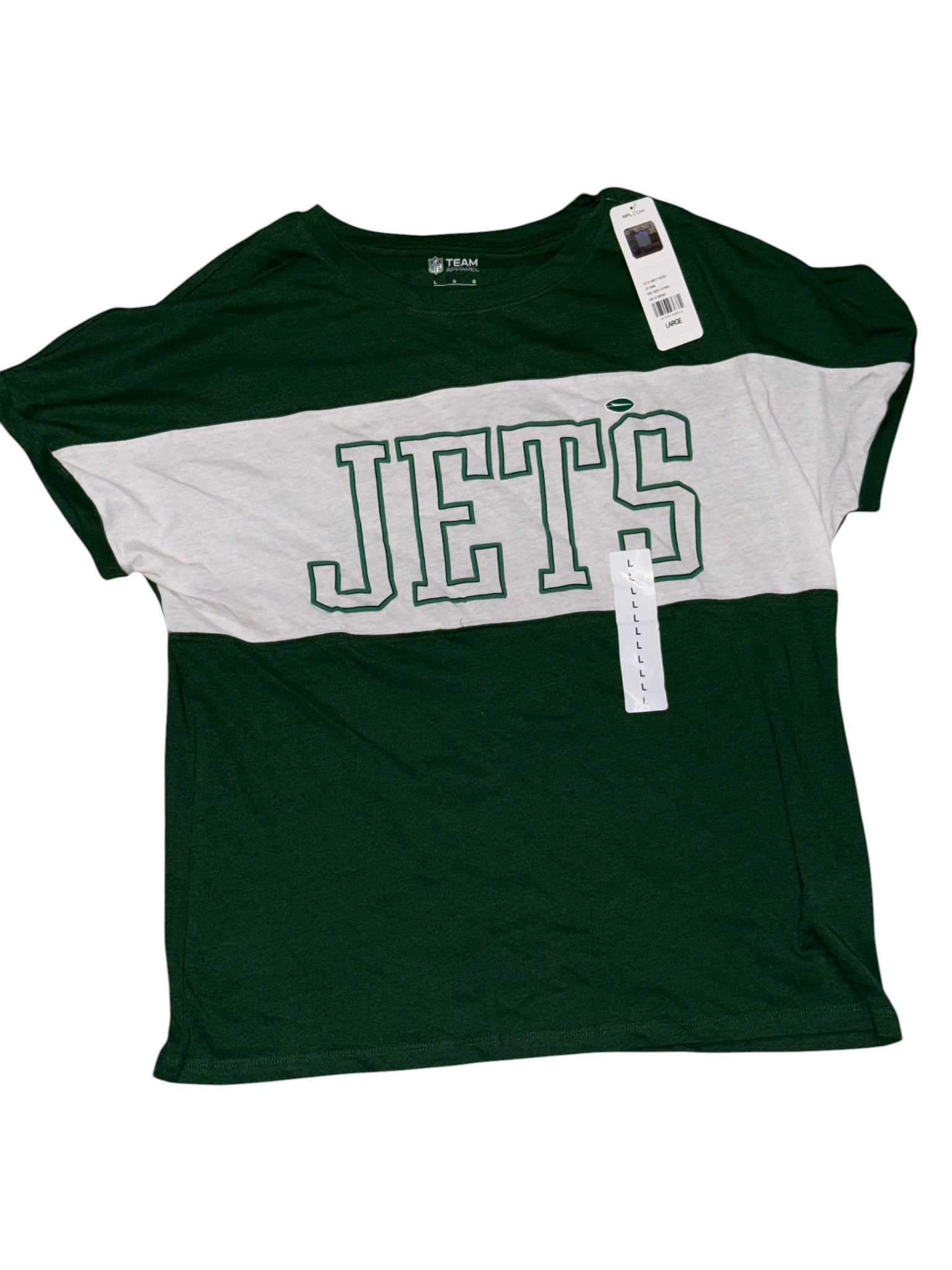 New York Jets NFL Team Apparel Women’s Colorblock T-Shirt Green/White Large NWT