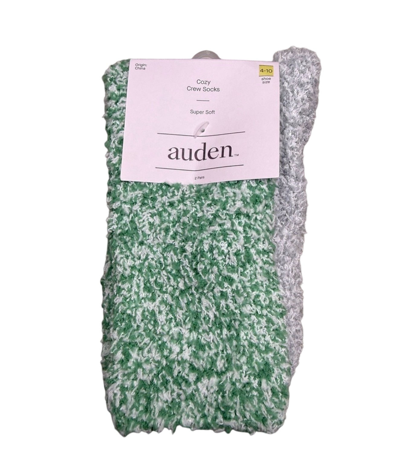 Auden Women’s Cozy Crew Socks 2-Pack Green & Gray Shoe Size 4–10 New