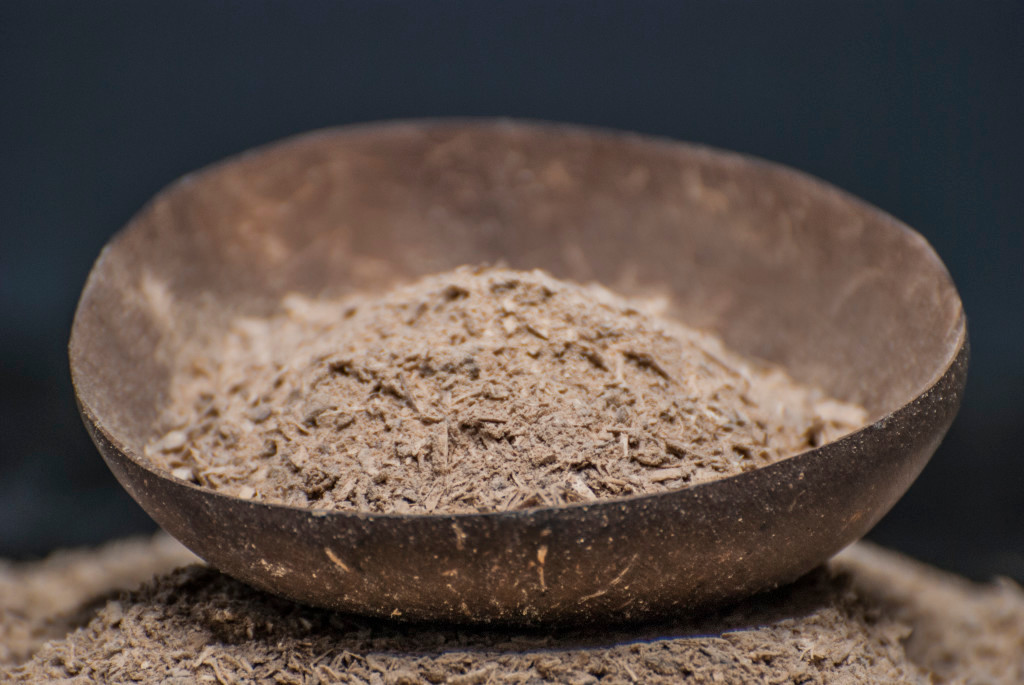 Premium Noble Vanuatu Kava powder with a traditional kneading bag.