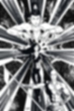 Black and white comic art of Madame DeBeaux metaphorically reigning over the power of Sunset and the loyalty of her son, Sarik.