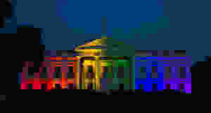 President Obama's white house lit in the colors of the rainbow following the supreme court's history making decision to legalize same sex marriage.