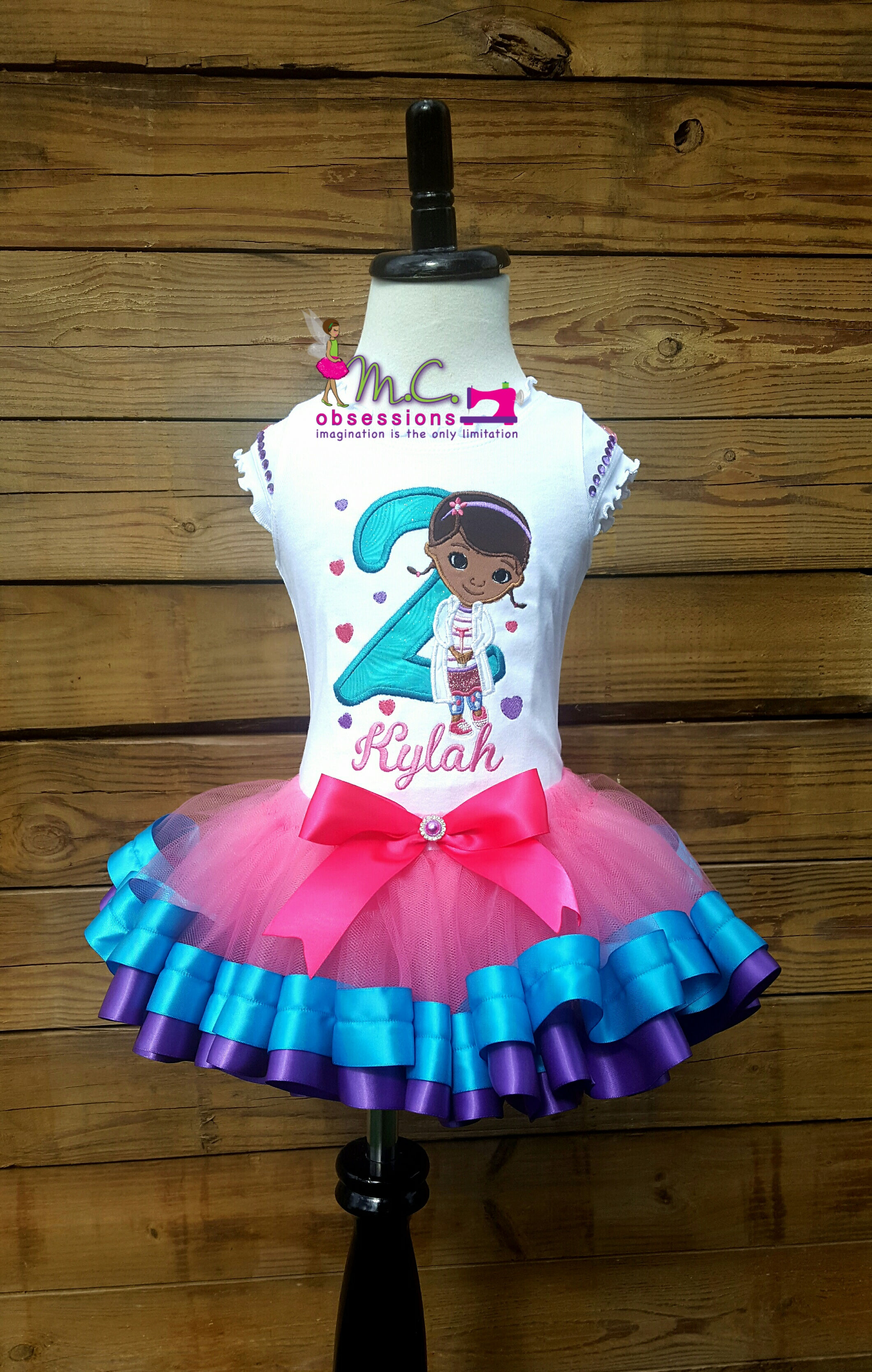 Doc Girl Purple and Turquoise Ribbon Trim Tutu Set