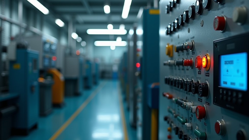 High angle view of industrial oil filtration control panel