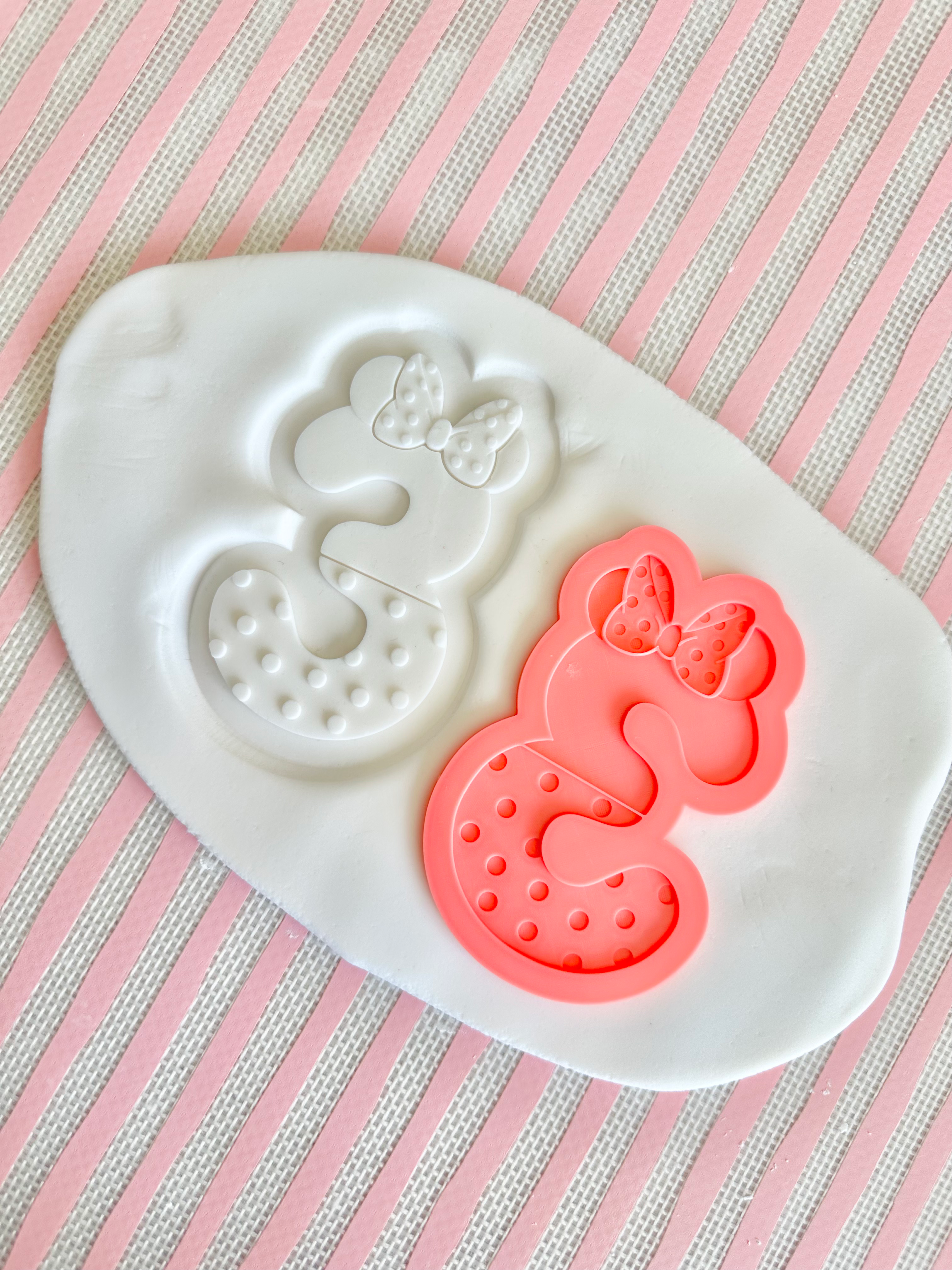 Number 3 (Minnie Mouse theme) debosser with matching cutter