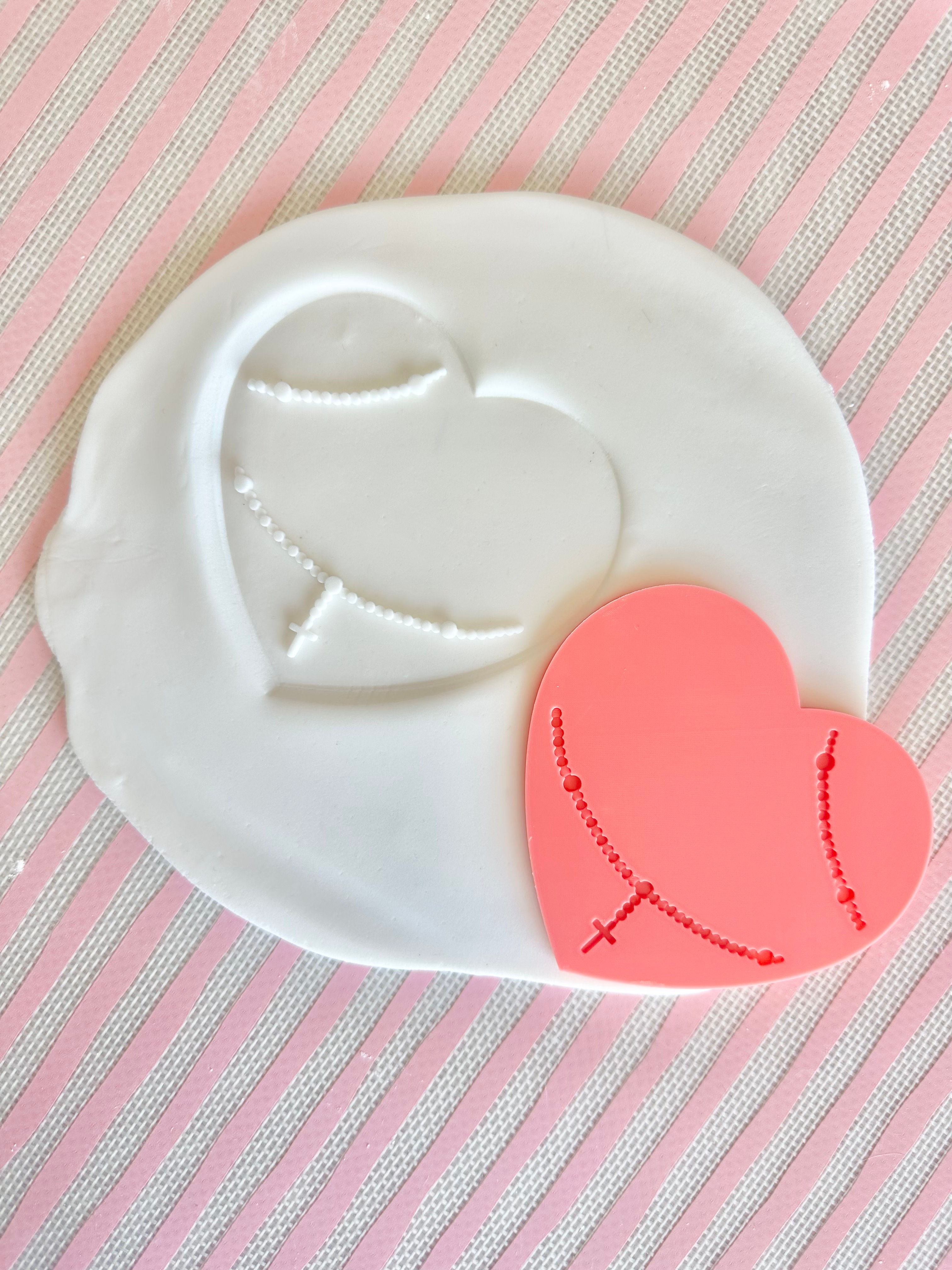 Heart with rosary beads debosser with matching cutter