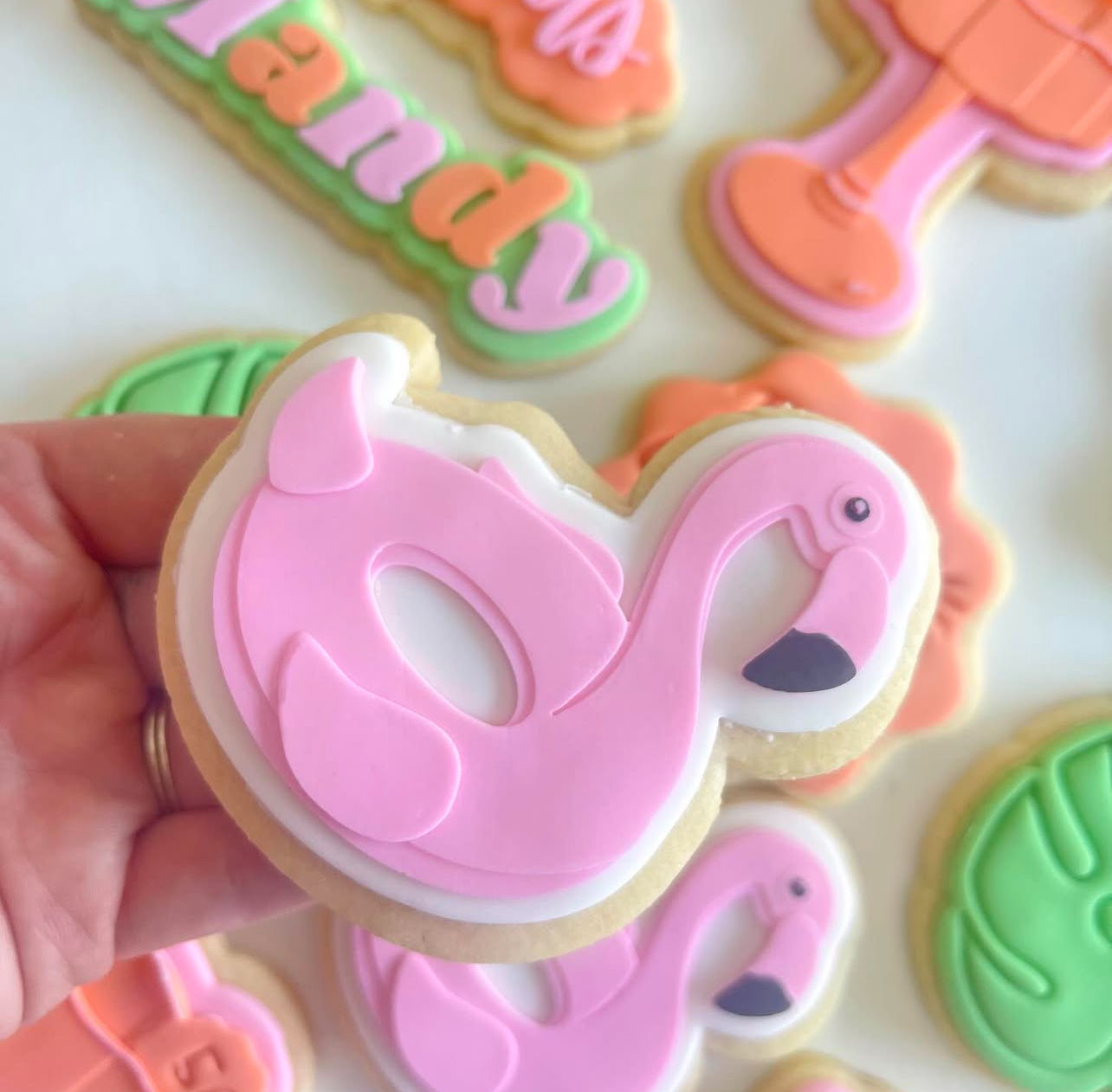 Flamingo floatie debosser with matching cutter