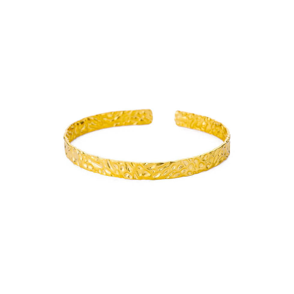 Thumbnail: Classic Gold Cuff Bracelet with Textured Bangle Design
