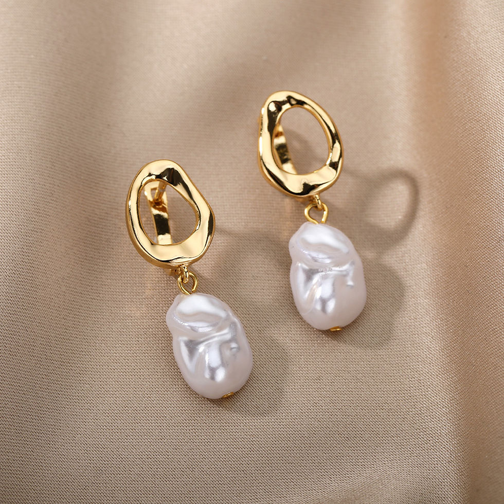 Thumbnail: Vintage Baroque Pearl Stainless Steel Circle Earrings