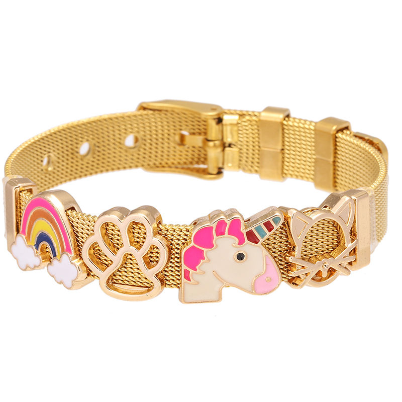 Thumbnail: Crystal Heart Mesh Bracelet Set with Adjustable Stainless Steel Design