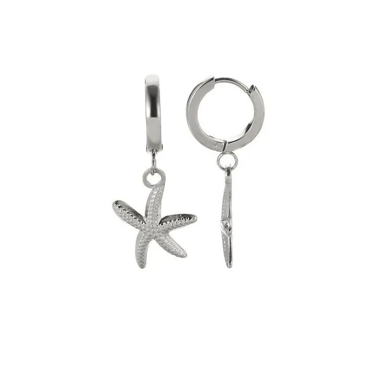 Thumbnail: Vintage Summer Starfish Stainless Steel Stud Earrings For Women Simple Star Shel
