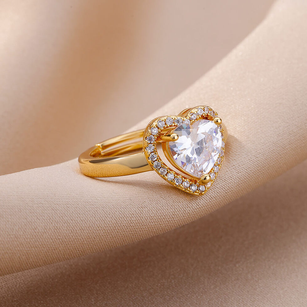 Thumbnail: Adjustable Gold Heart Ring with Delicate Zircon Detail