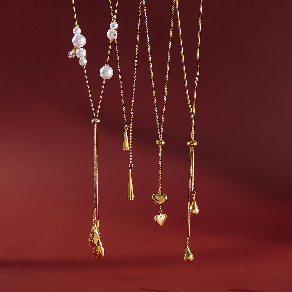 Thumbnail: Minimalist Water Droplet Pendant Necklace in 18K Gold PVD Finish