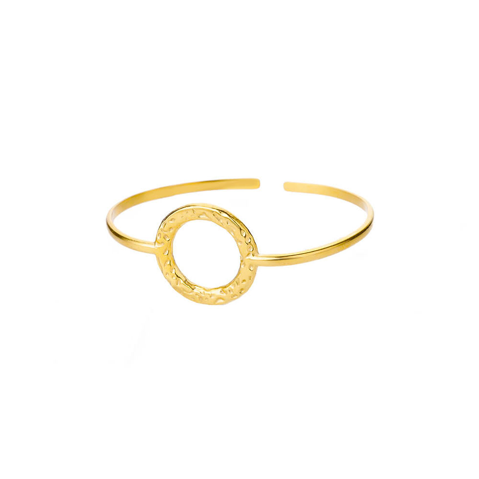 Thumbnail: Classic Gold Cuff Bracelet with Textured Bangle Design