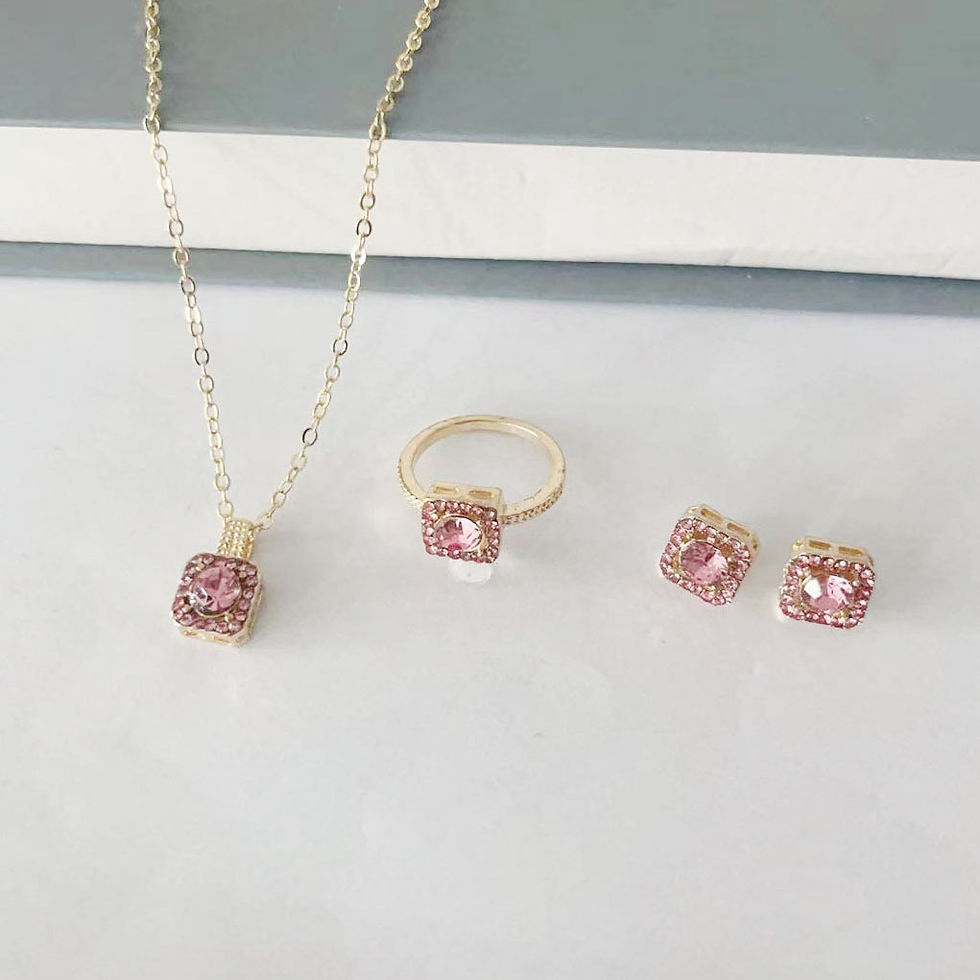 Thumbnail: 1PC Luxury Cube Jewelry Set, Women's Elegant Necklace, Earrings & Ring Set, Perf