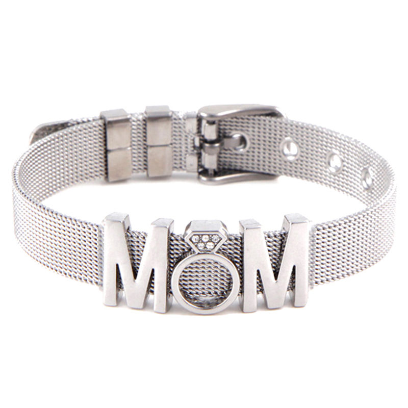 Thumbnail: Crystal Heart Mesh Bracelet Set with Adjustable Stainless Steel Design