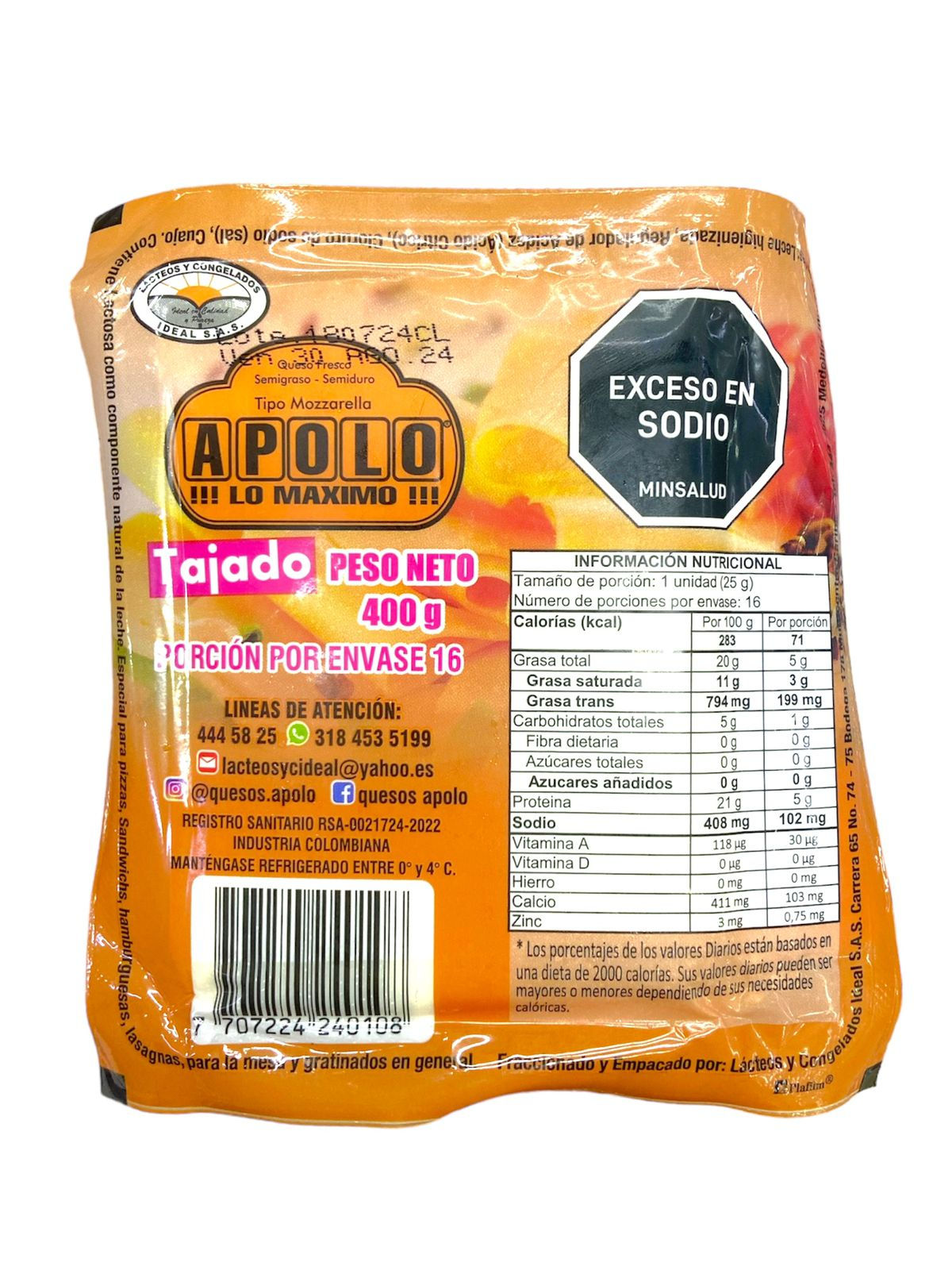 QUESO MOZARELLA APOLO *400GRS