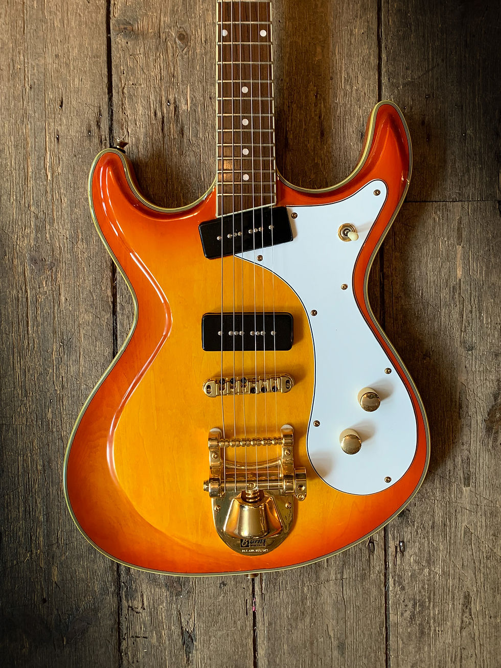 Eastwood (Mosrite style) Sunburst with Burns Tremolo & Hard shell case