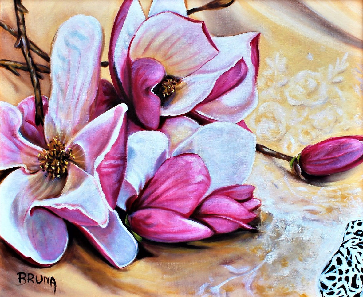 Bruna Christian, Original Oil Painting, Fine Art, Flowers, Japanese Magnolia