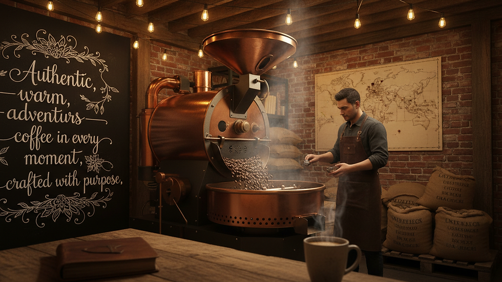 Eye-level view of coffee roasting equipment in a small-batch roastery