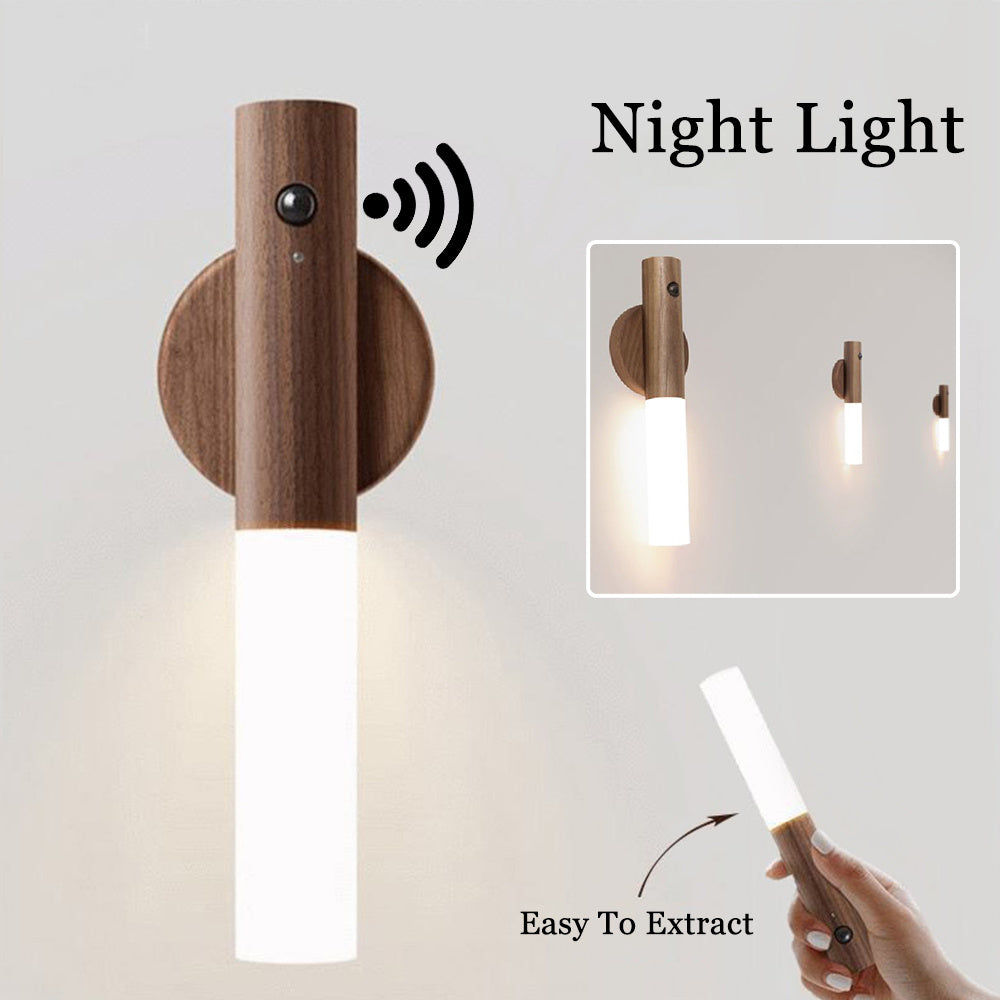 Rechargeable Motion Sensor Night Light with Magnetic Wood Base