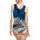 Thumbnail: Ocean Wave Abstract One-Piece Swimsuit — Blue Teal Marble Print