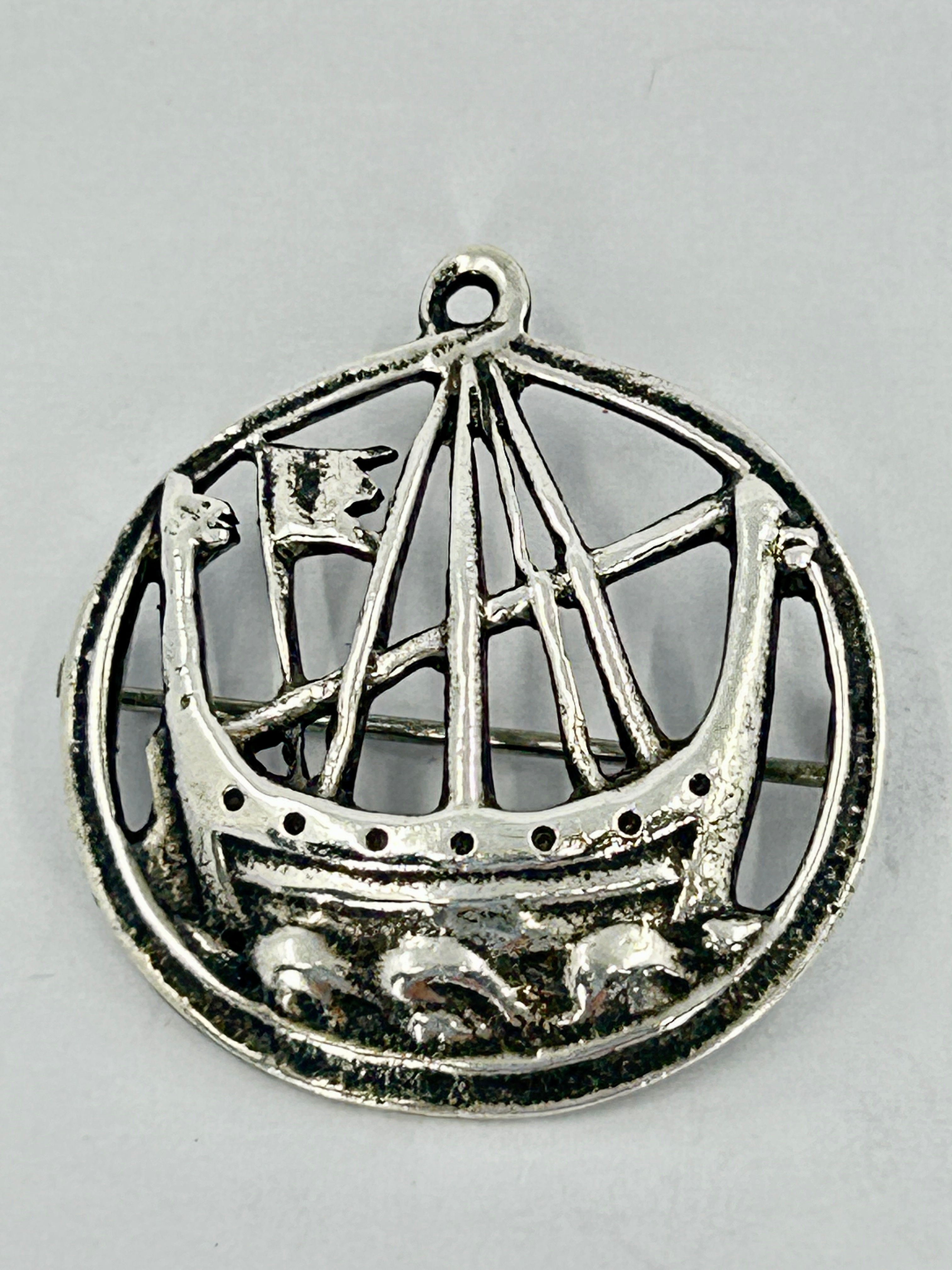 Openwork Silver Birlinn Brooch with Flag