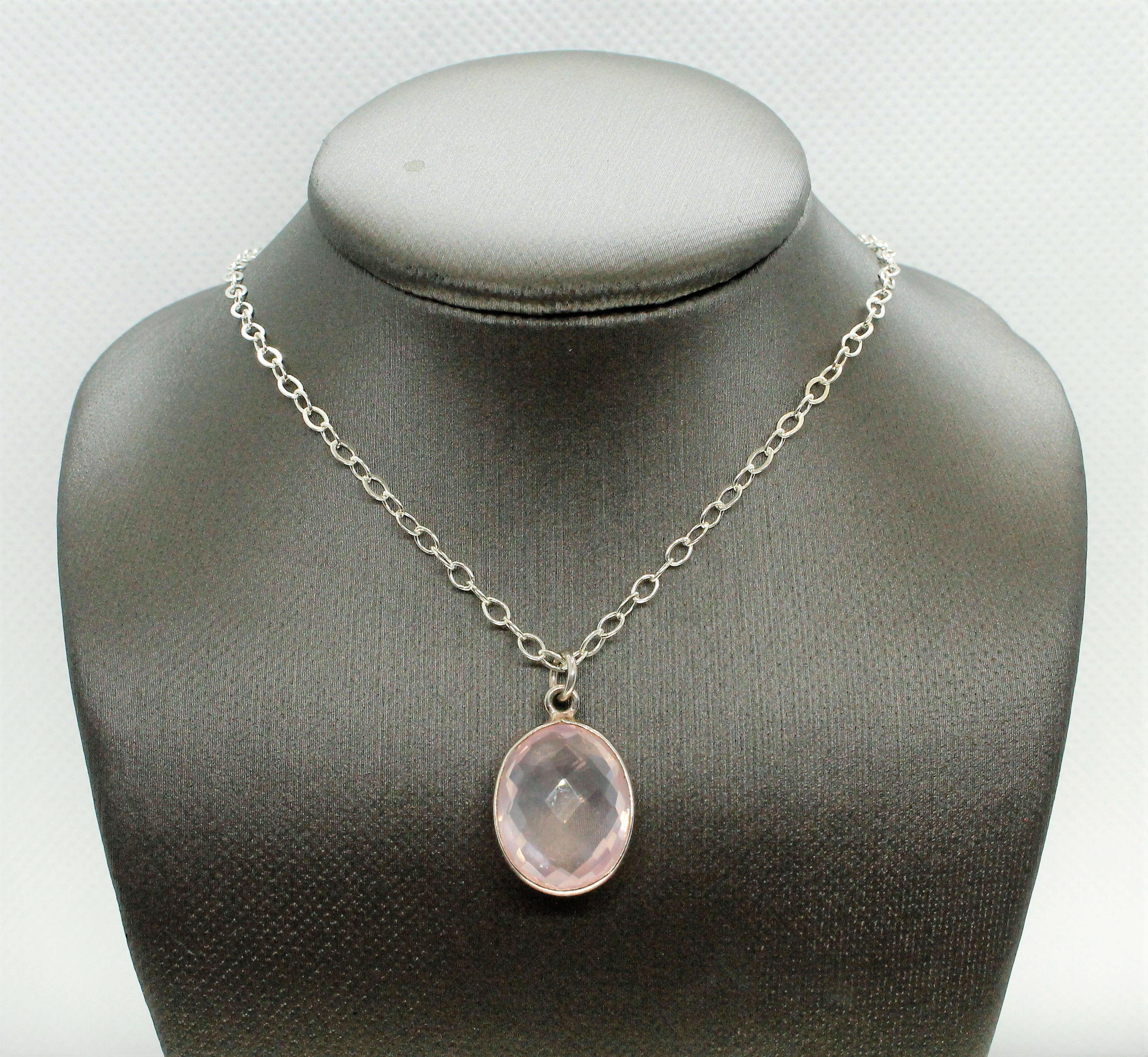 Sterling Silver Rose Quartz Pendant (Oval)