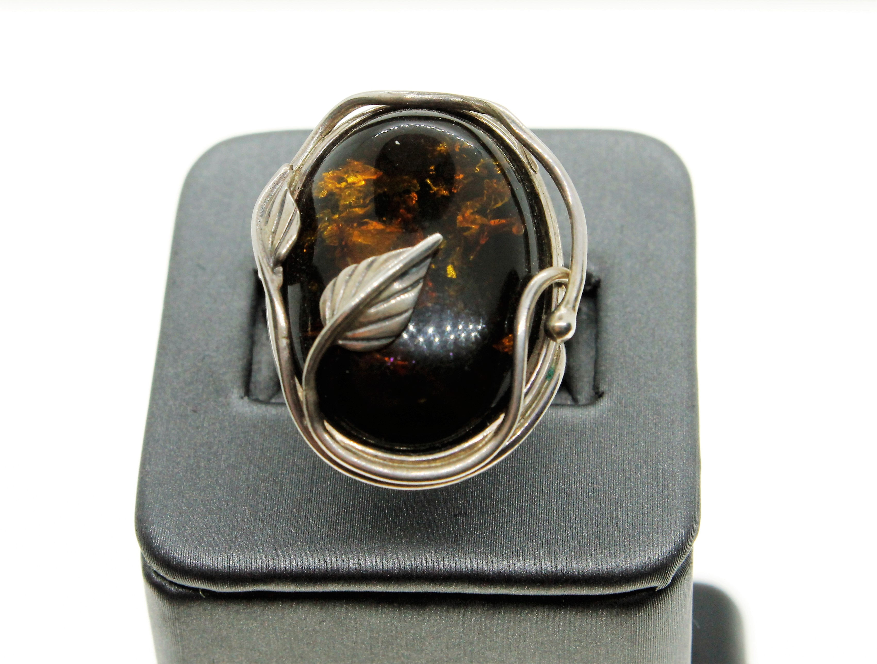 Sterling Silver Green Amber Ring (Oval)