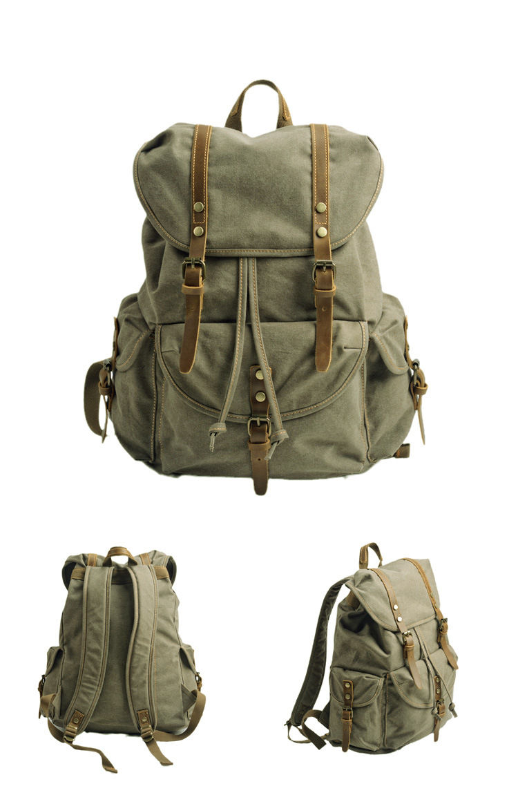 Miniatura: Mochila de lona vintage para hombre, mochila deportiva para exteriores, mochila informal de gran capacidad