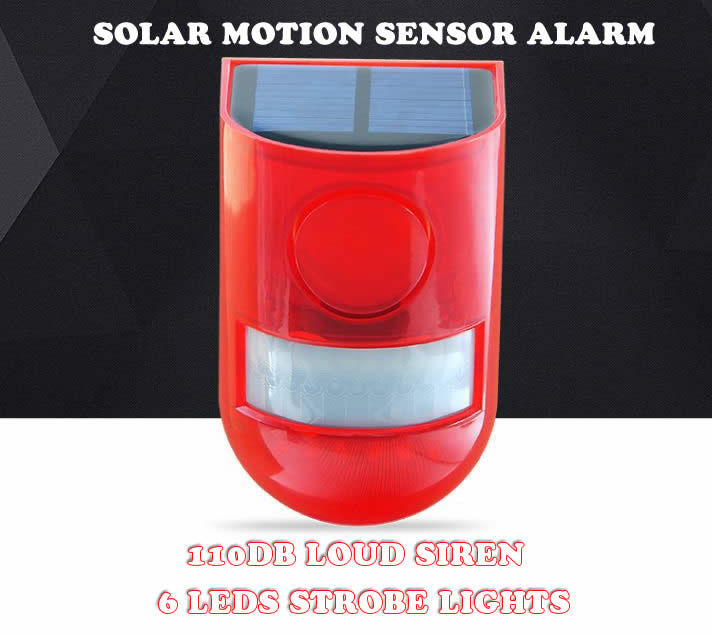 Miniature : Nouvelle alarme solaire infrarouge à détecteur de mouvement avec sirène stroboscopique de 110 dB pour la maison.